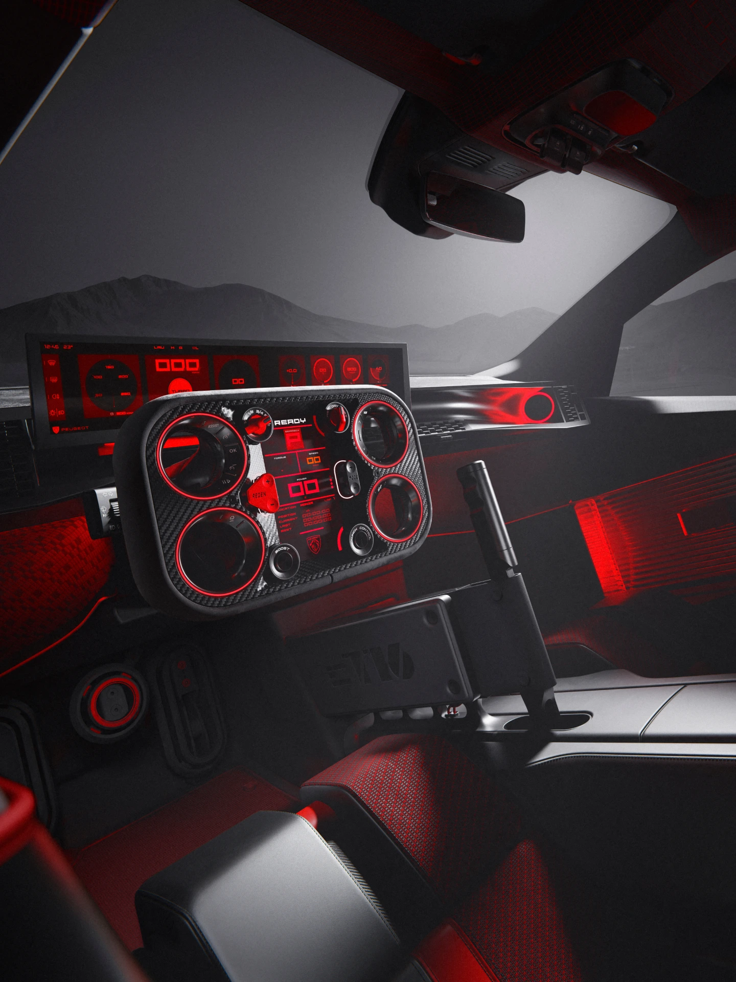 PEUGEOT E-T16 Concept met de digitale PEUGEOT i‑Cockpit® van de volgende generatie en de op prestaties gerichte Hypersquare®