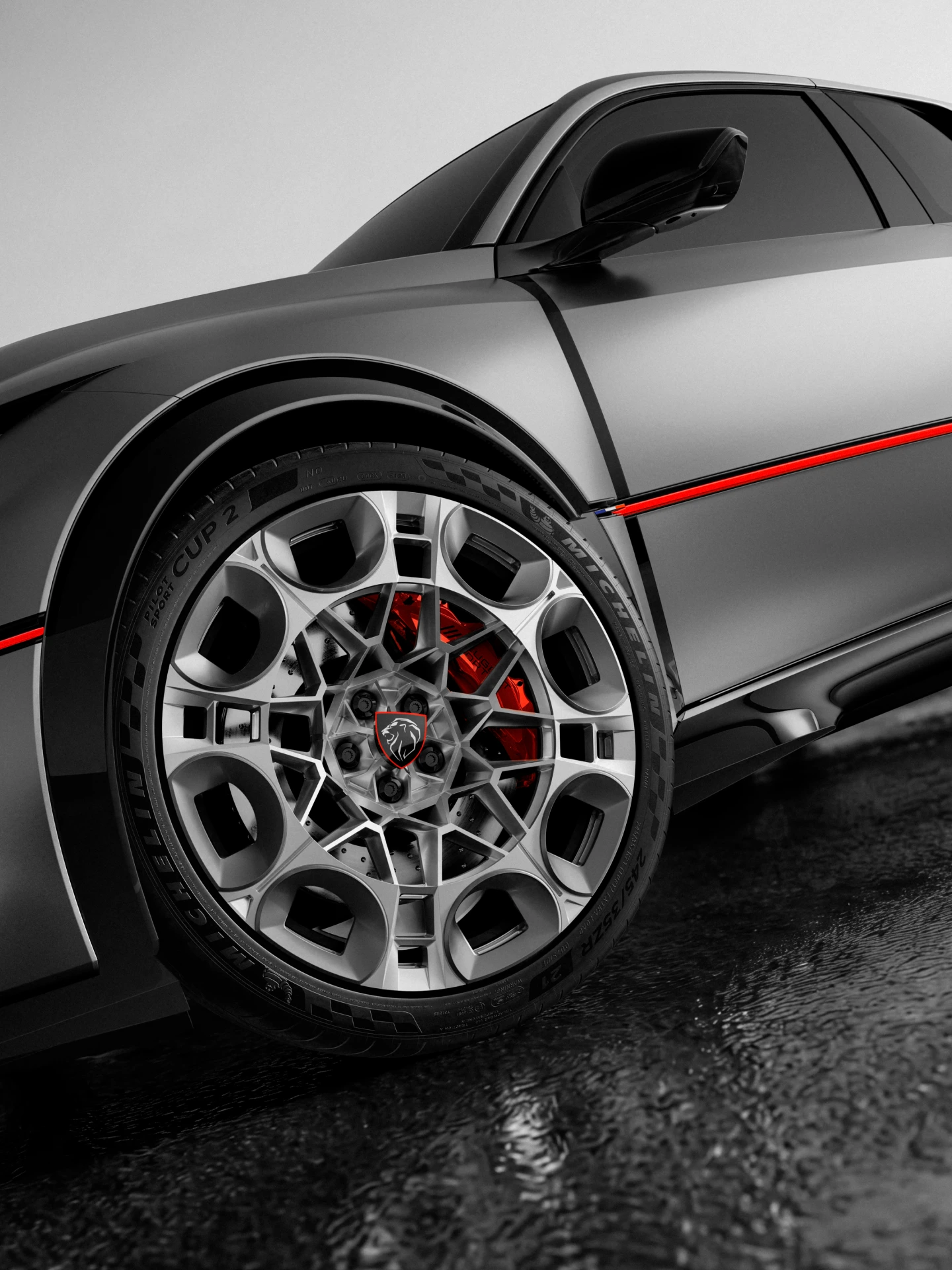 PEUGEOT E-T16 Concept in Matt Winchester Grey met rode accenten
