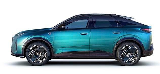 side view of white Peugeot E-3008